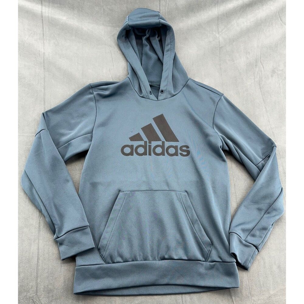 Adidas Blue Logo Hoodie Pullover Sweatshirt Womens Small Lightweight Thin